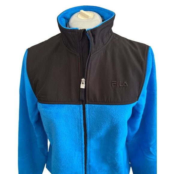 Fila Sport Womens Medium Full-Zip Fleece Jacket Blue & Black With Stand Collar - Picture 2 of 10
